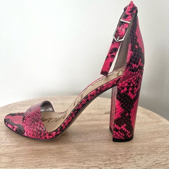 Sam Edelman Yaro Hot Pink Python Snake Block Heel Open Toe Sandals Sz 7 NWOB - Picture 5 of 12